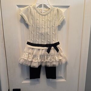 Cream Knit Dress with Black Leggings
